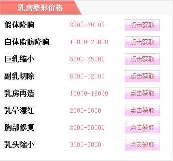 上海第九人民医院整形科价目表